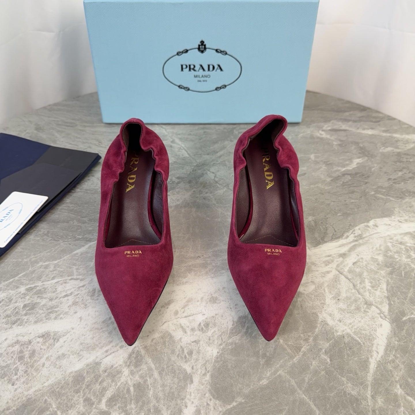 PRADA 25S HIGH HEELS 75 MM IN DARK RED SUEDE - 34