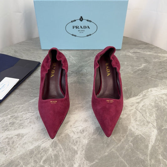 PRADA 25S HIGH HEELS 75 MM IN DARK RED SUEDE - 34