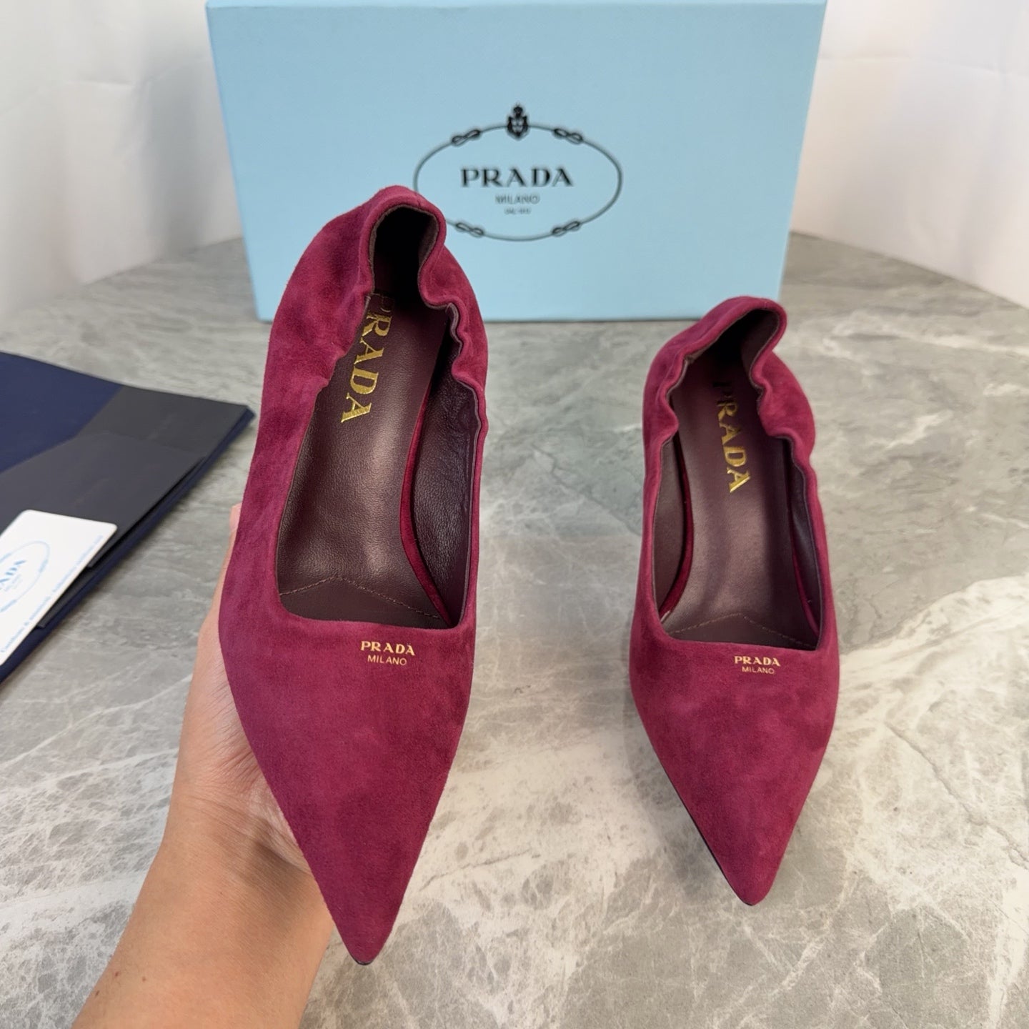 PRADA 25S HIGH HEELS 75 MM IN DARK RED SUEDE - 34