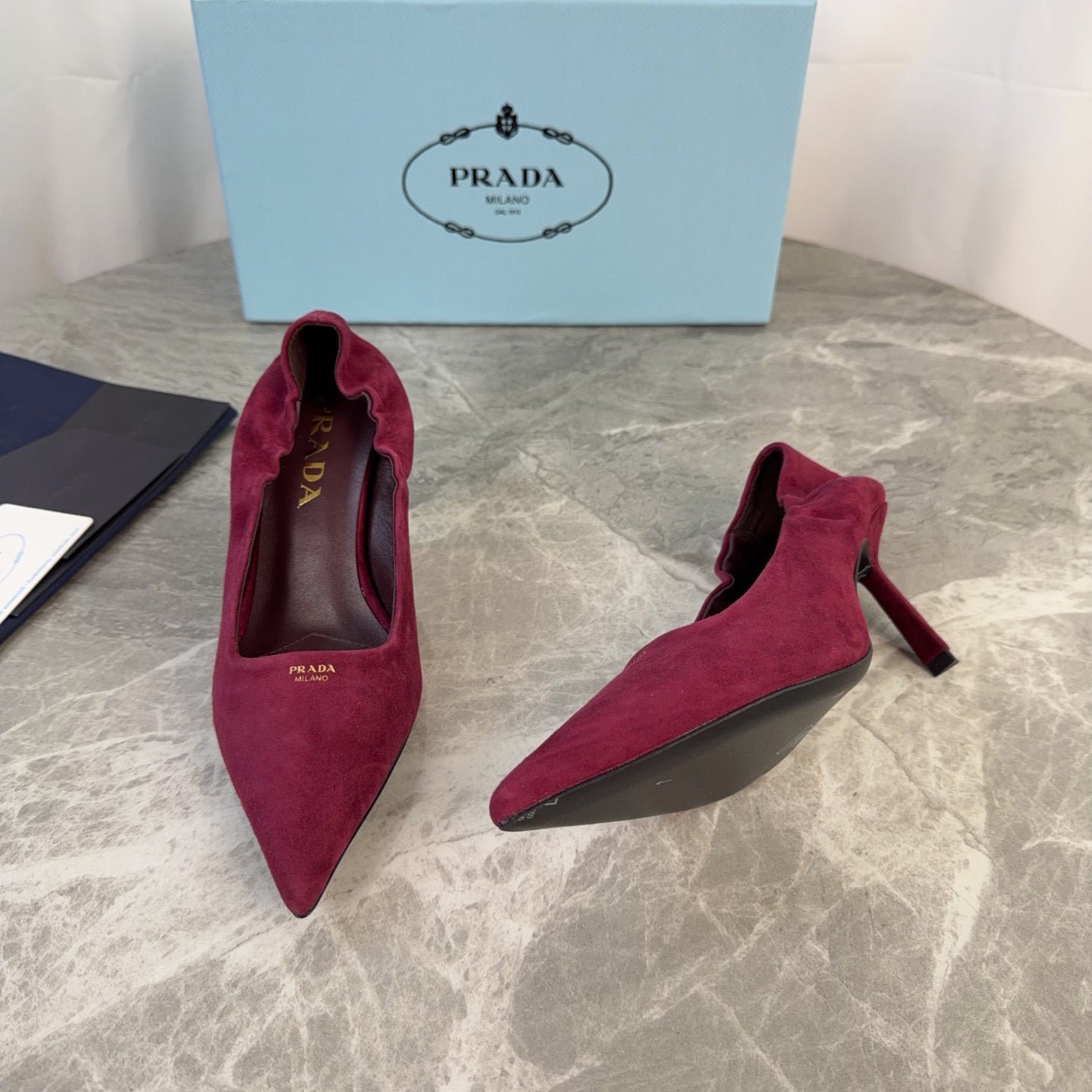 PRADA 25S HIGH HEELS 75 MM IN DARK RED SUEDE - 34