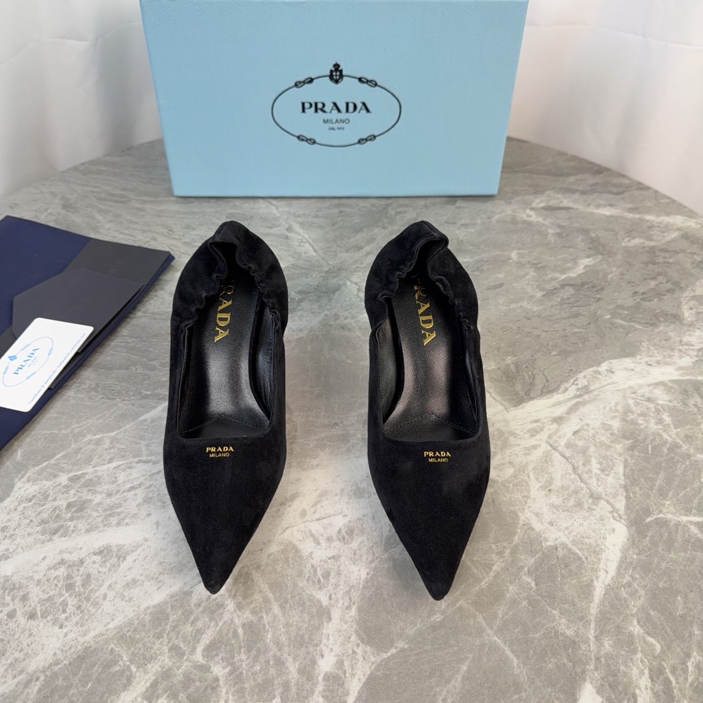 PRADA 25S HIGH HEELS 75 MM IN BLACK SUEDE - 34