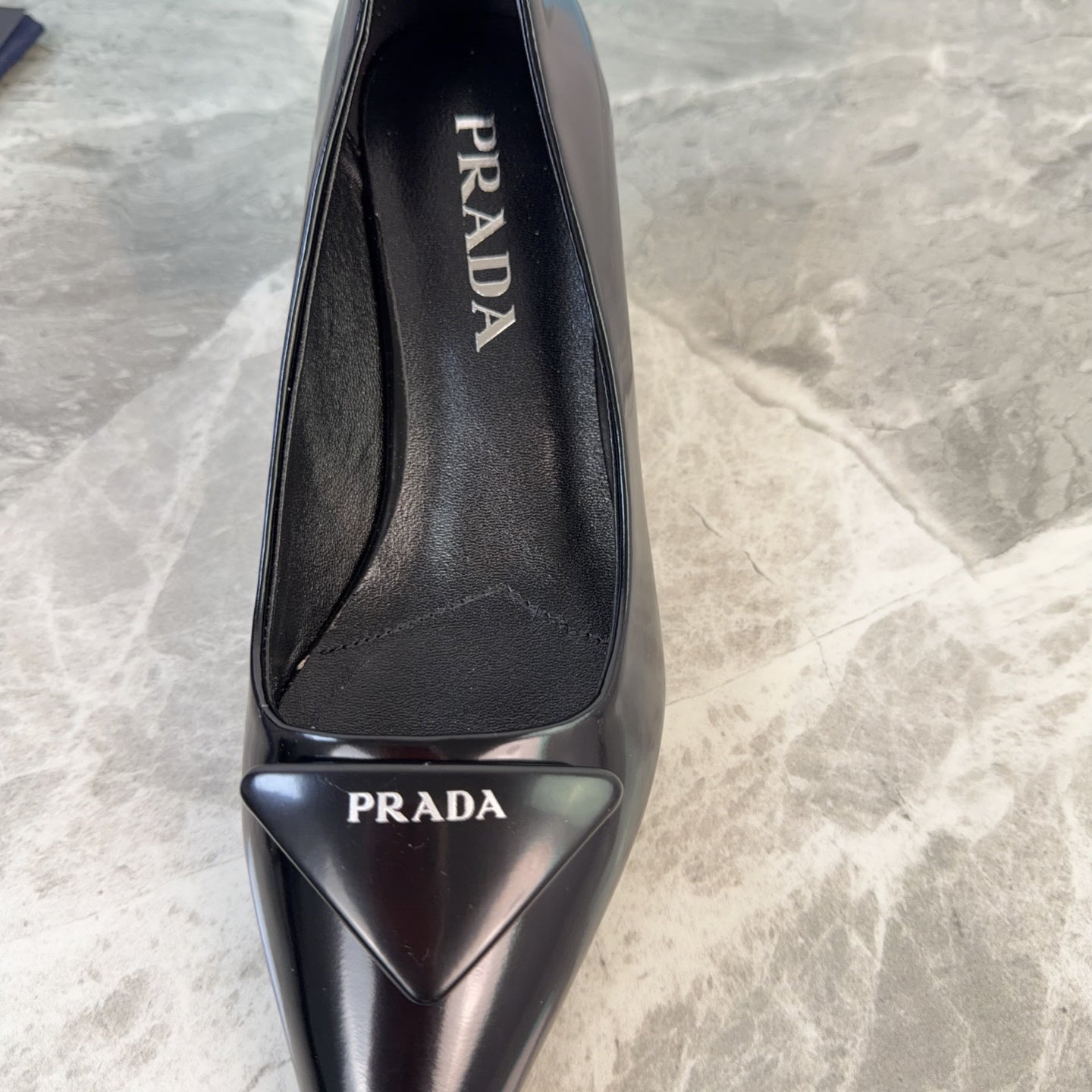PRADA 25S POINTED-TOE HIGH HEELS 55 MM IN BLACK LAMBSKIN - 34