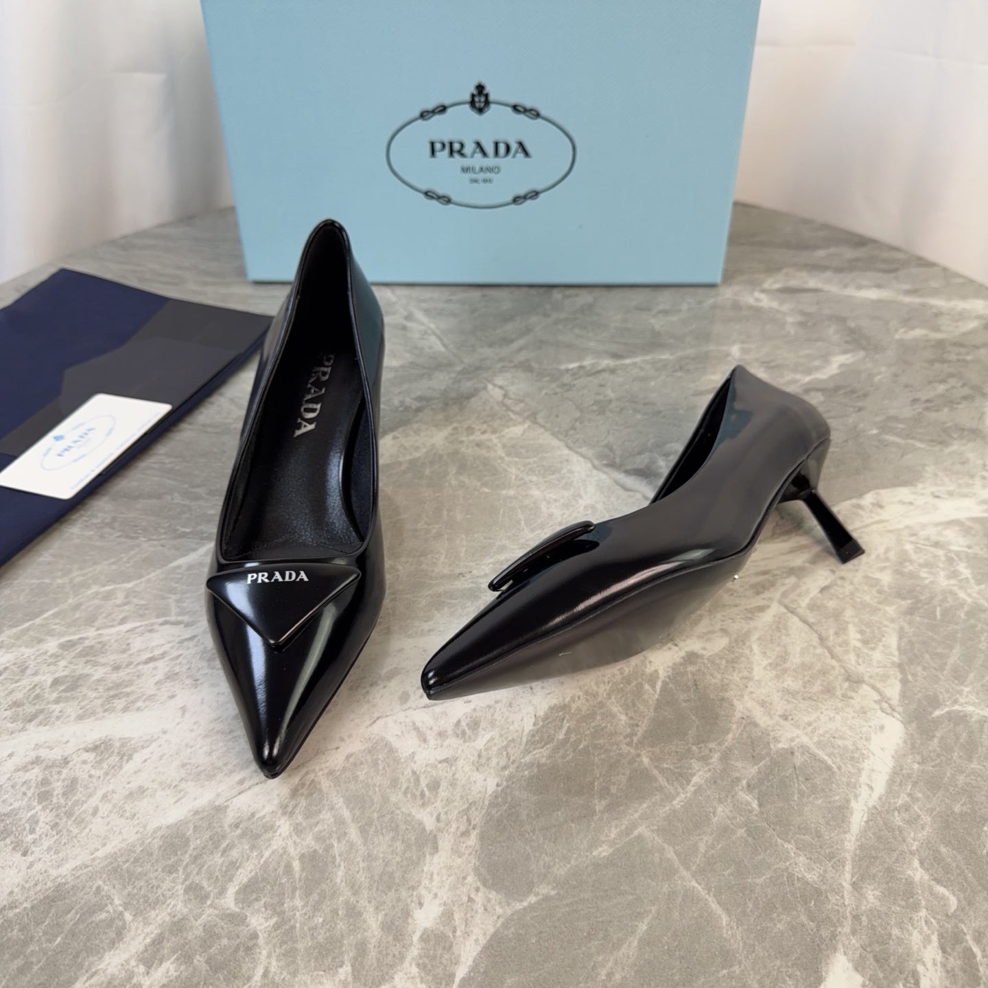 PRADA 25S POINTED-TOE HIGH HEELS 55 MM IN BLACK LAMBSKIN - 34