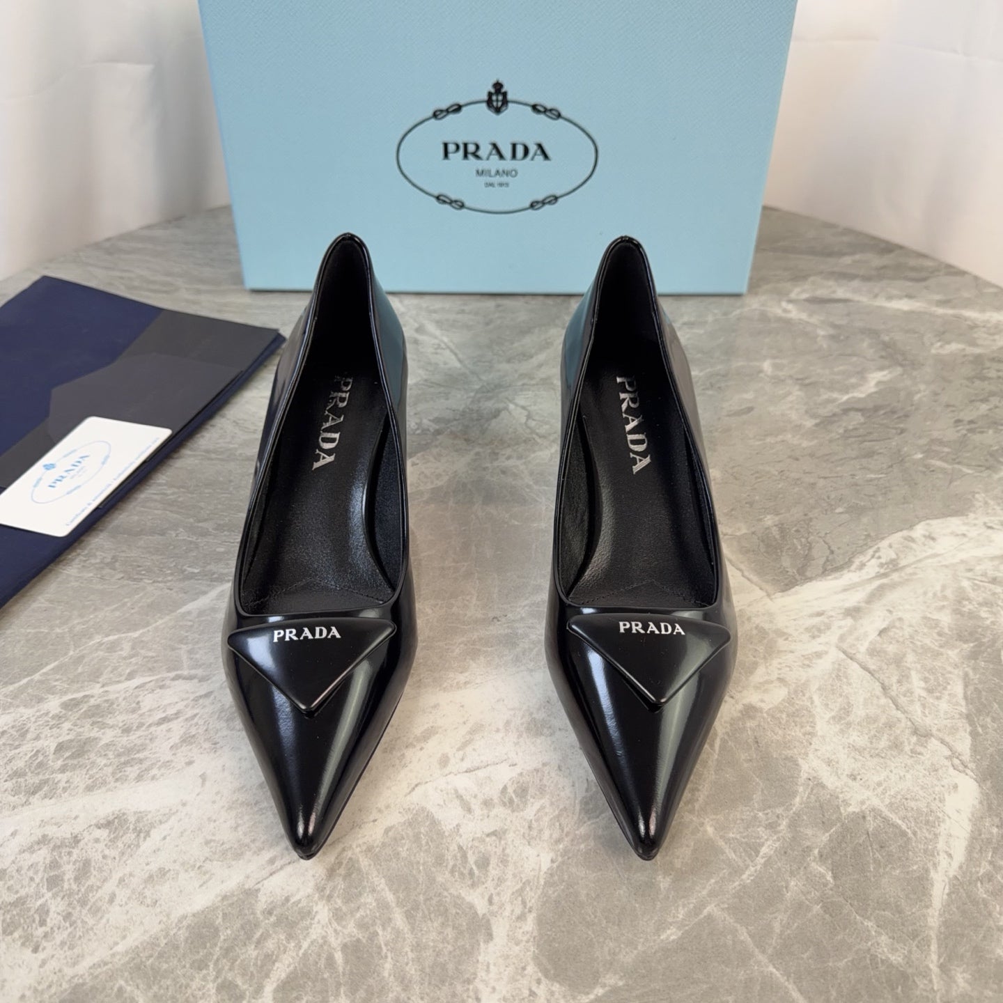 PRADA 25S POINTED-TOE HIGH HEELS 55 MM IN BLACK LAMBSKIN - 34
