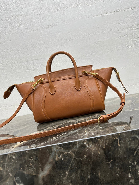 CELINE 25S NEW LUGGAGE 38MM IN TAN BROWN LAMBSKIN GOLD HARDWARE