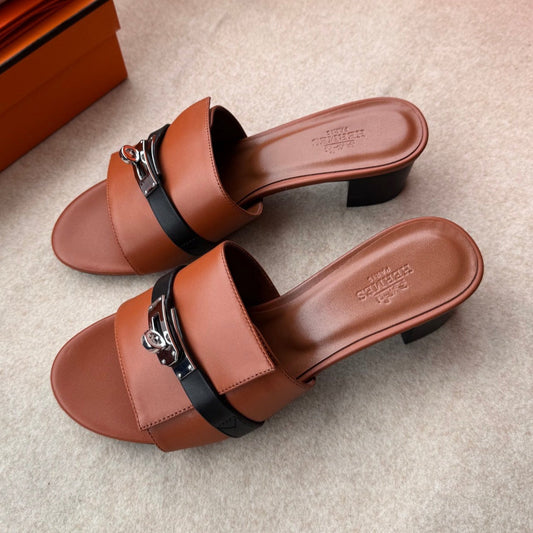 HIGH MULES IN BRONZE BROWN MIX BLACK CALFSKIN - 34