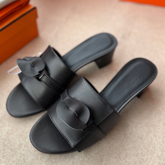 HIGH MULES IN BLACK CALFSKIN - 34