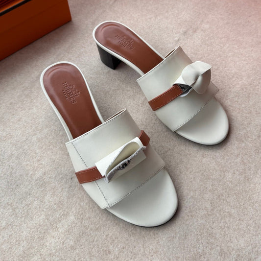 HIGH MULES IN WHITE CALFSKIN - 34