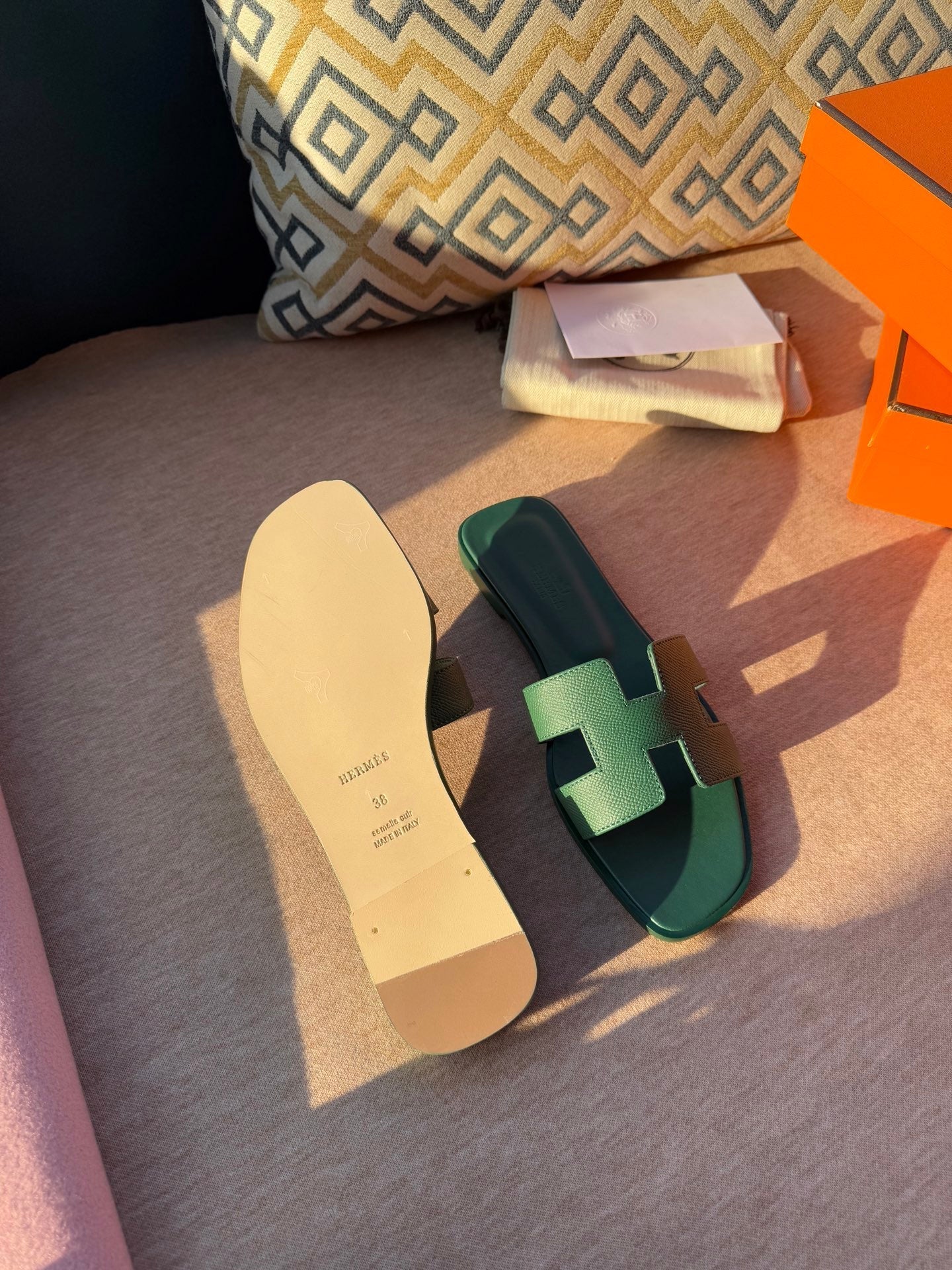 0RAN SANDALS IN HUNTER GREEN CALFSKIN - 34