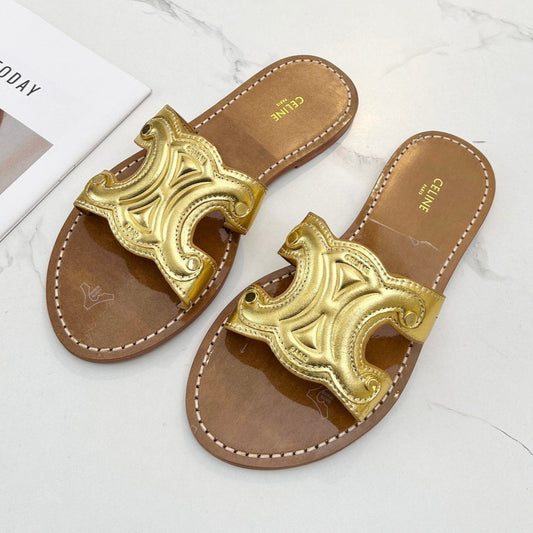 TRIOMPHE SLIDE IN GOLD CALFSKIN - 35