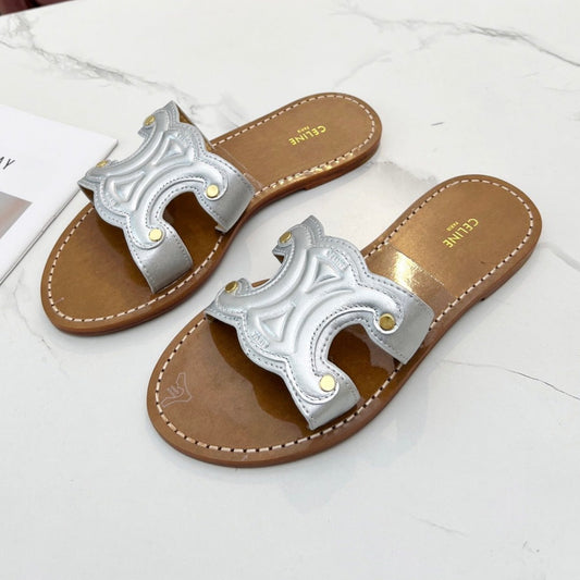 TRIOMPHE SLIDE IN SILVER CALFSKIN - 35