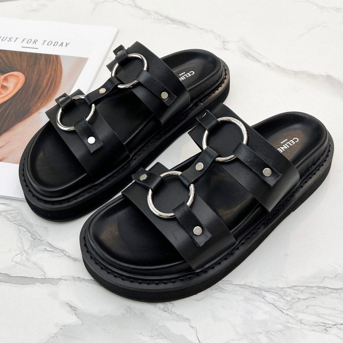 TIPPI SANDAL IN BLACK CALFSKIN - 35