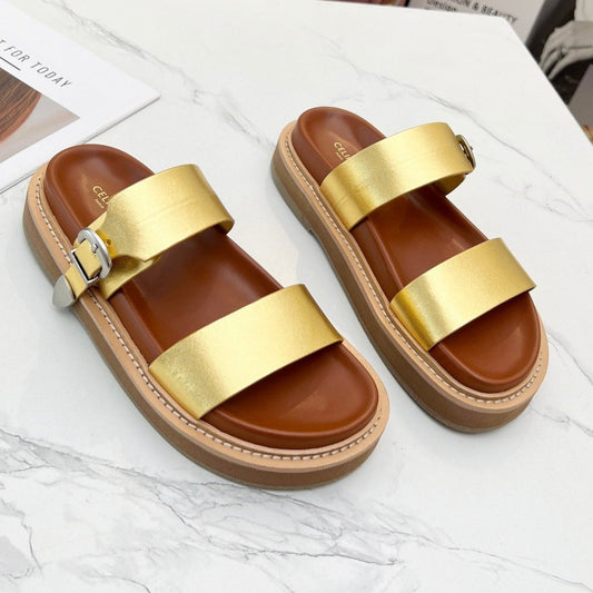 TWO-STRAP SANDALS IN GOLD CALFSKIN - 35