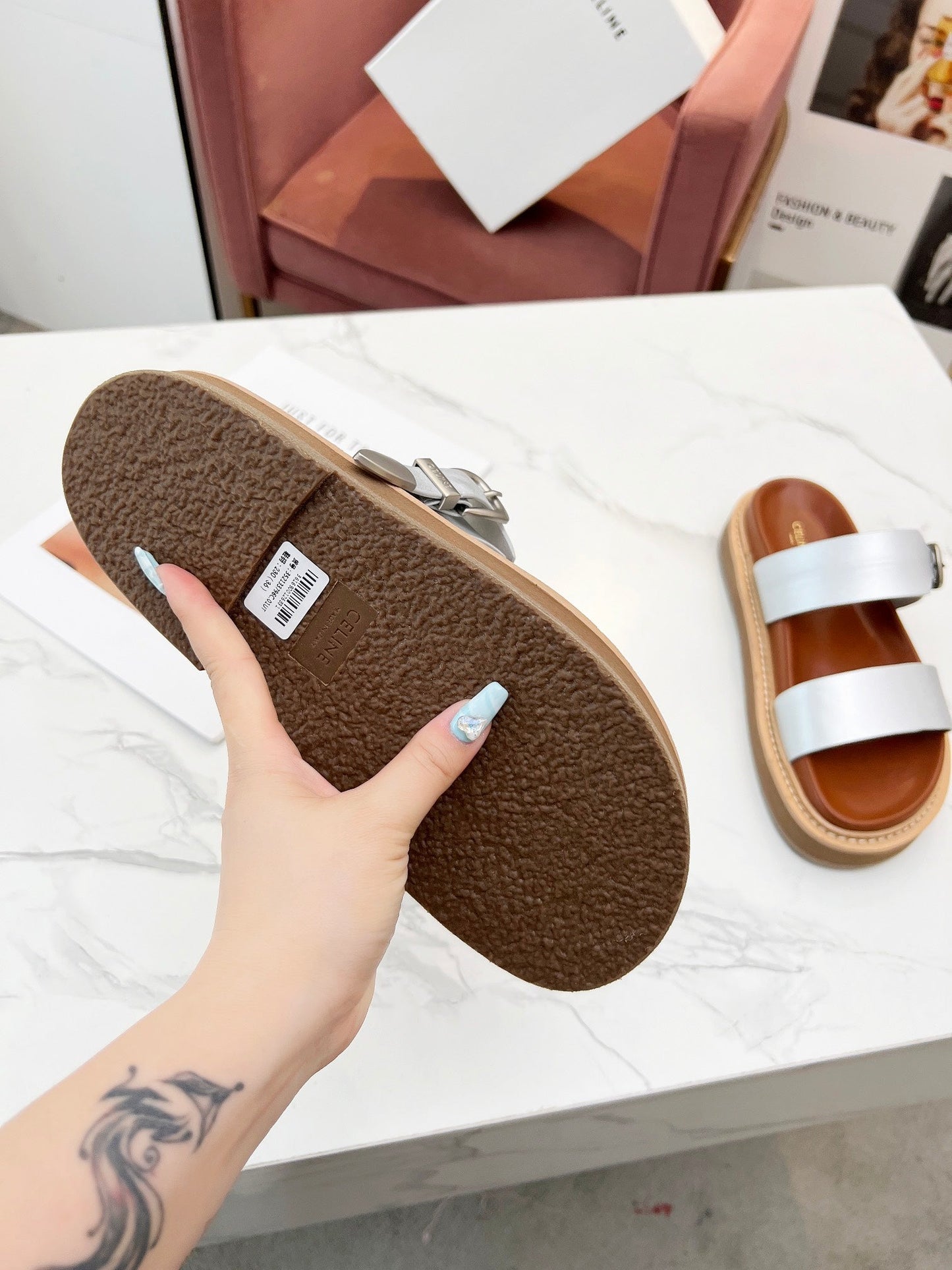 TWO-STRAP SANDALS IN SILVER CALFSKIN - 35