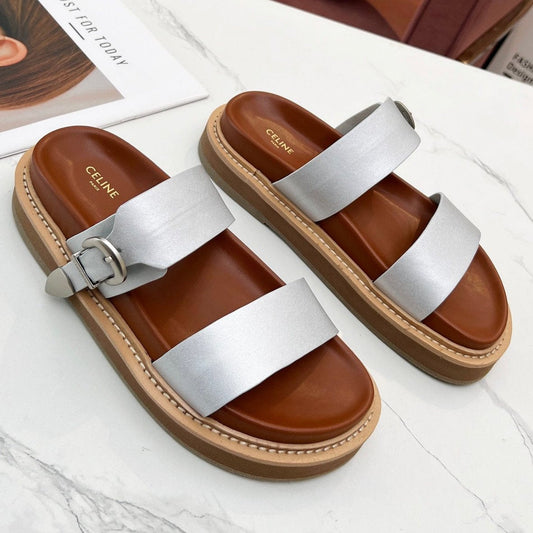 TWO-STRAP SANDALS IN SILVER CALFSKIN - 35