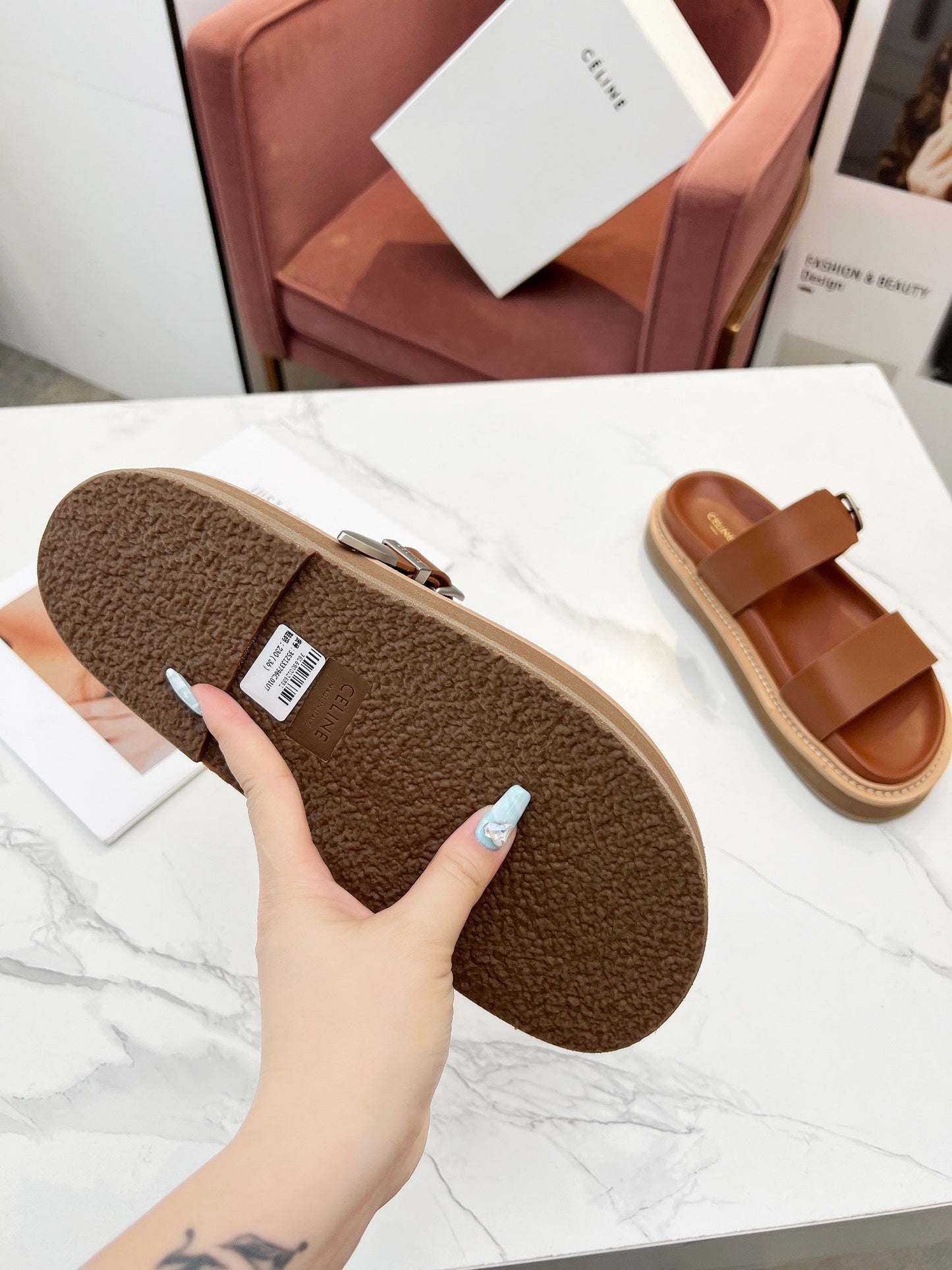 TWO-STRAP SANDALS IN BRONZE BROWN CALFSKIN - 35