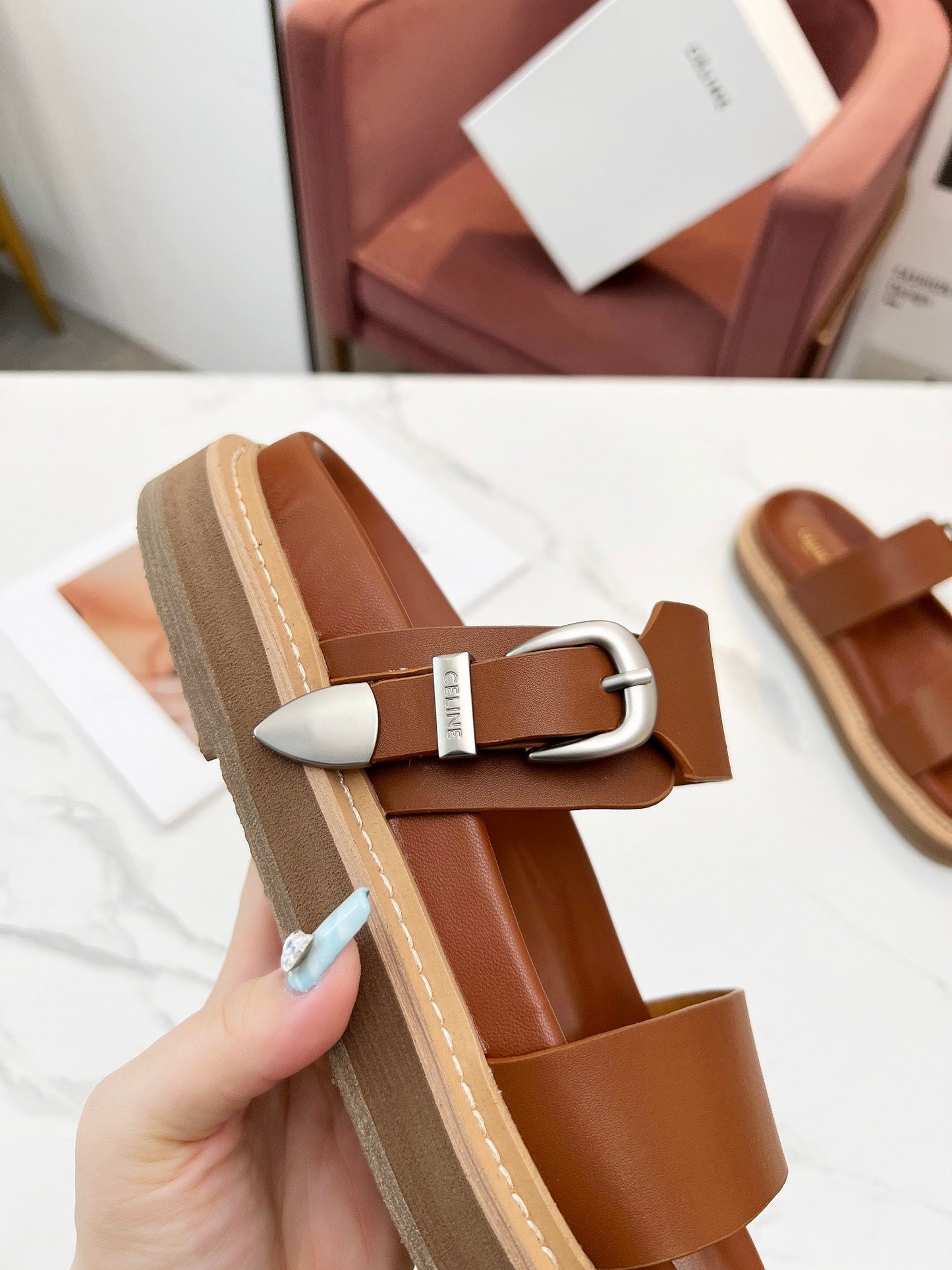 TWO-STRAP SANDALS IN BRONZE BROWN CALFSKIN - 35