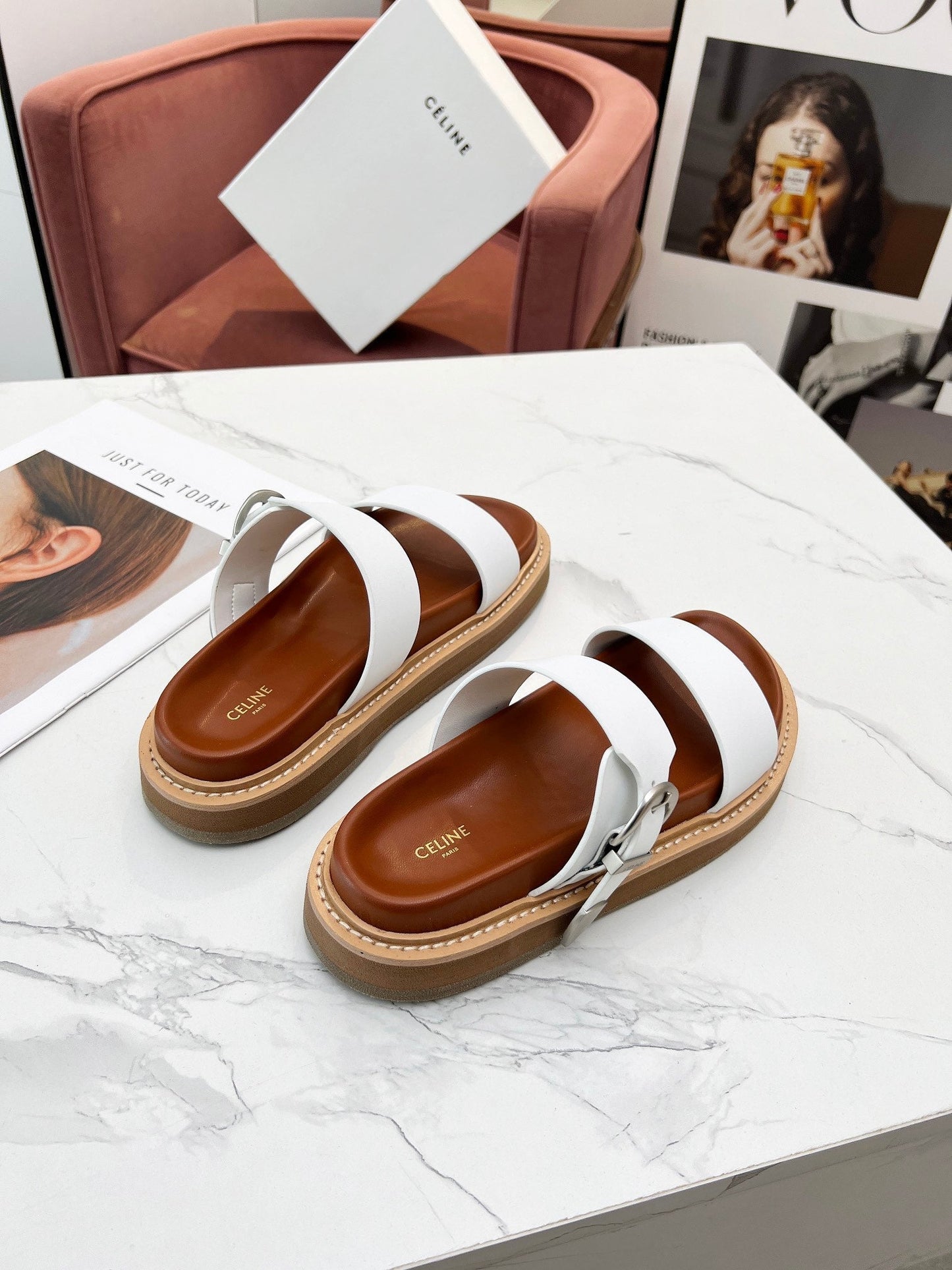 TWO-STRAP SANDALS IN WHITE CALFSKIN - 35