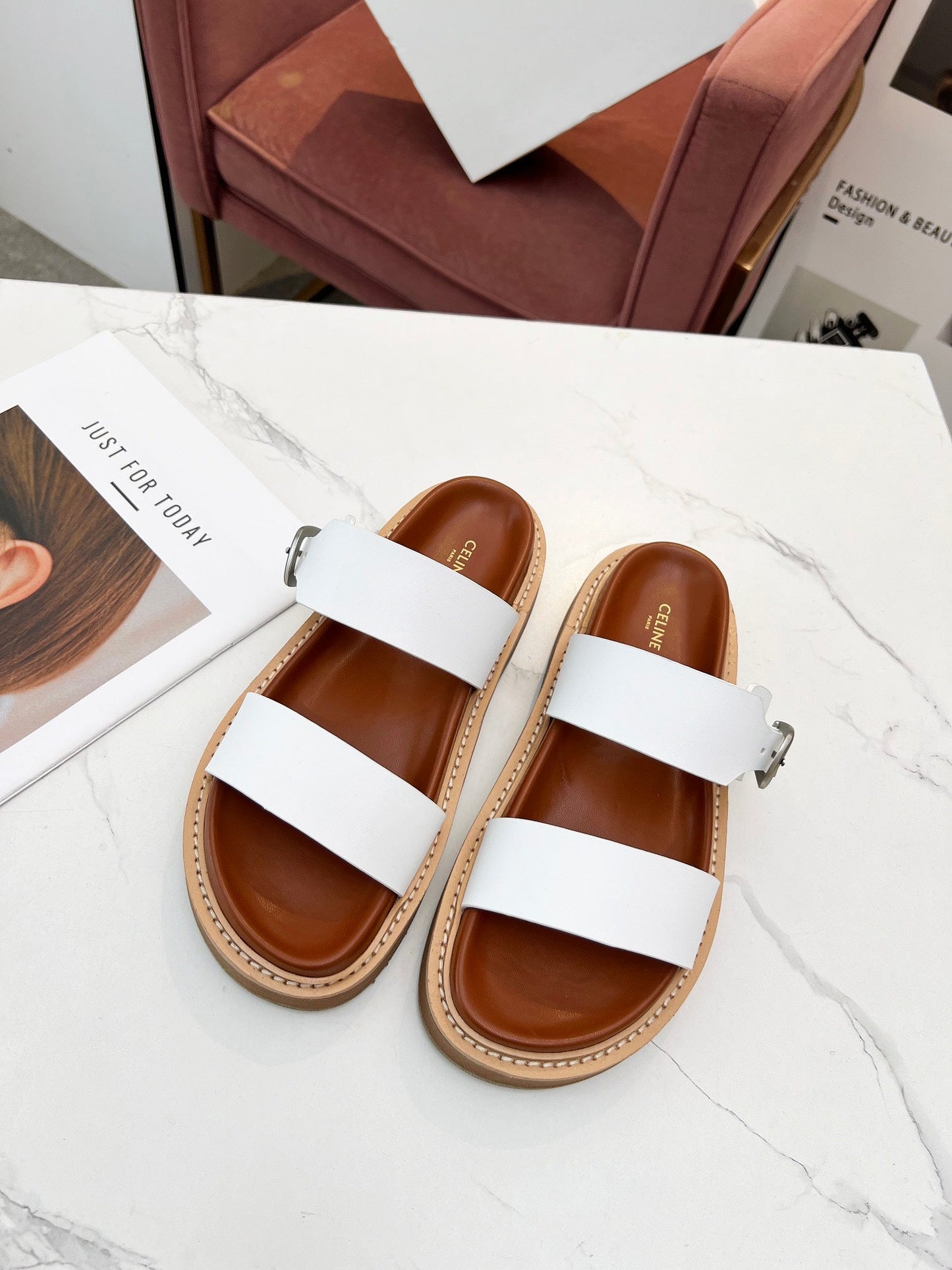 TWO-STRAP SANDALS IN WHITE CALFSKIN - 35