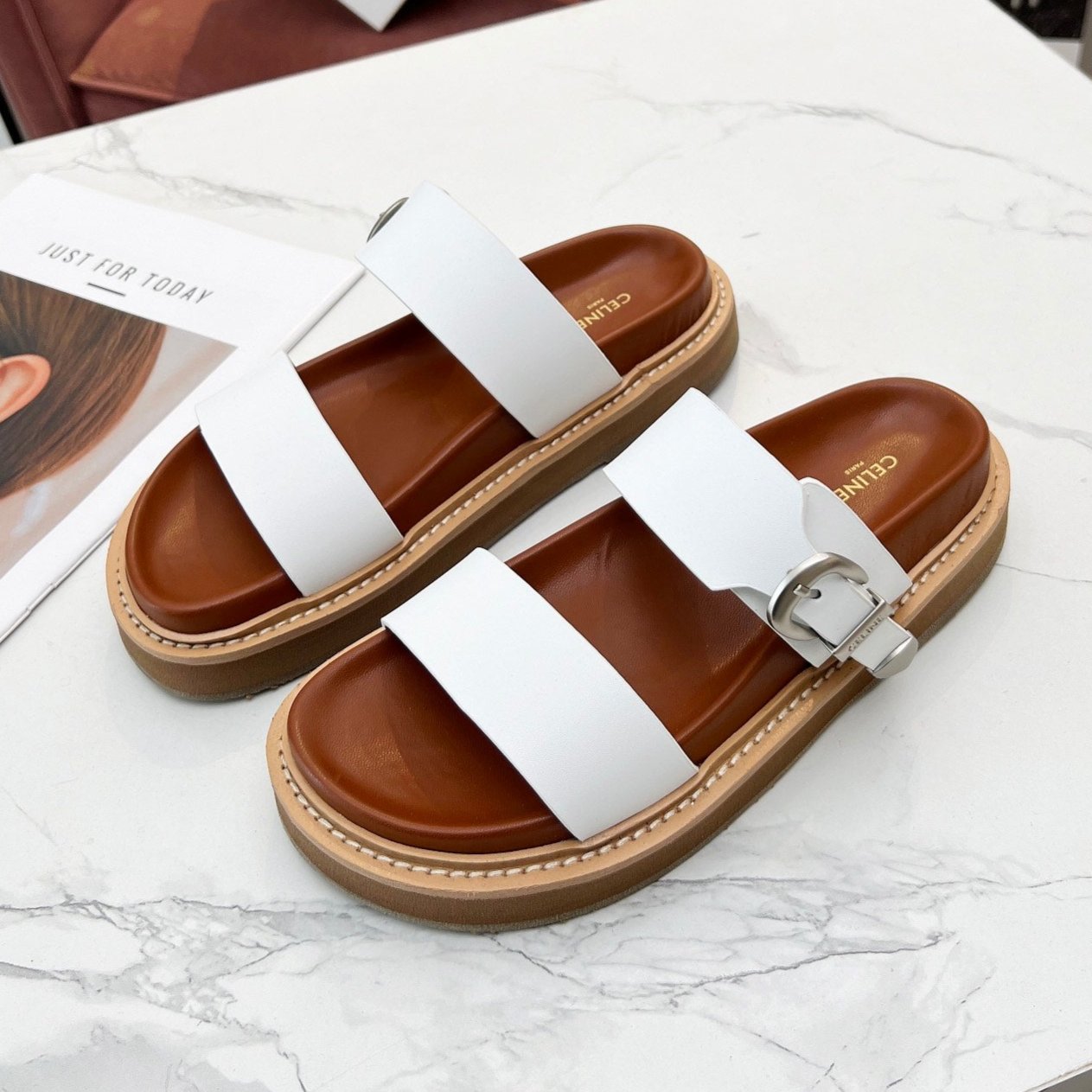 TWO-STRAP SANDALS IN WHITE CALFSKIN - 35