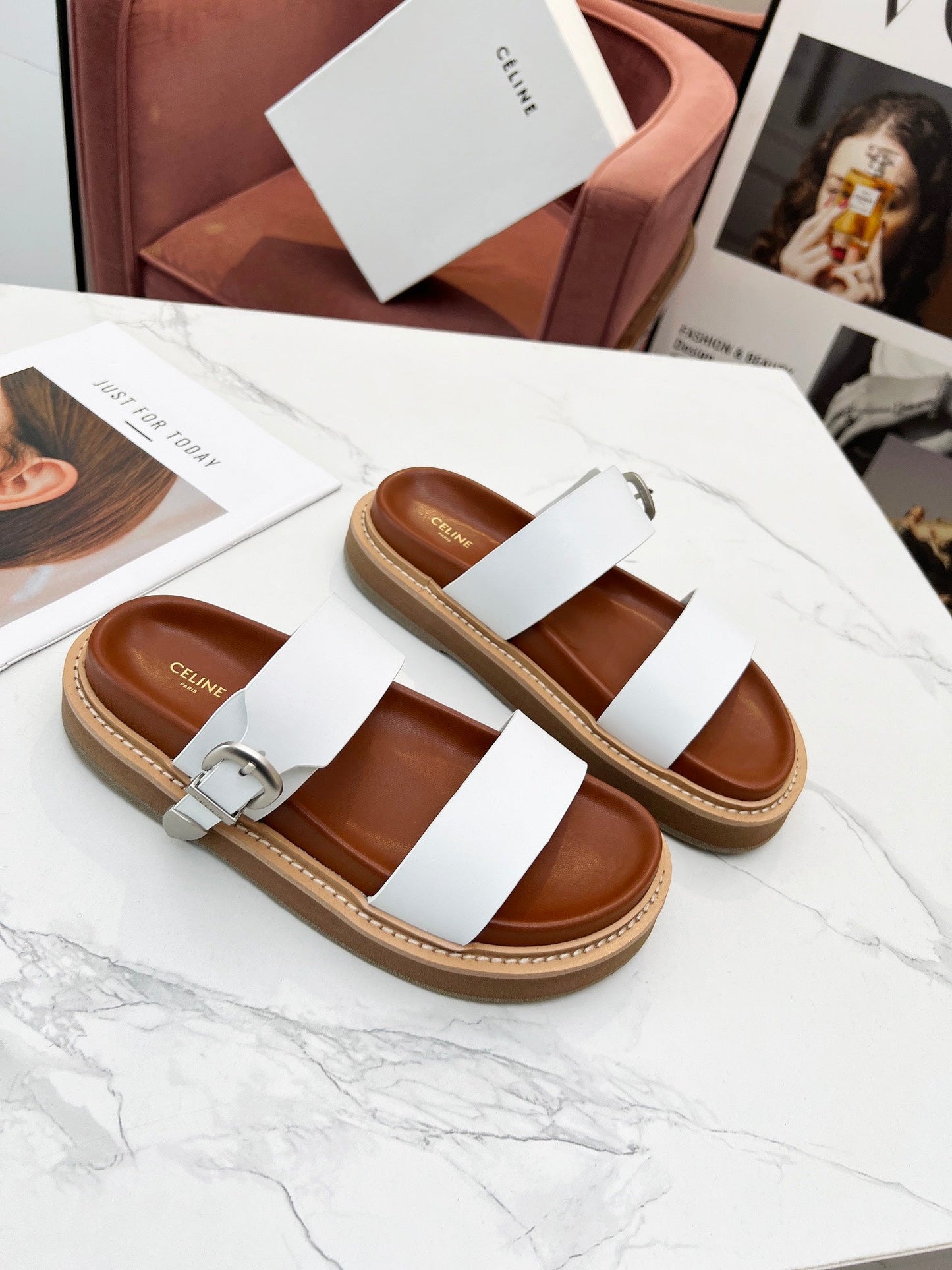 TWO-STRAP SANDALS IN WHITE CALFSKIN - 35