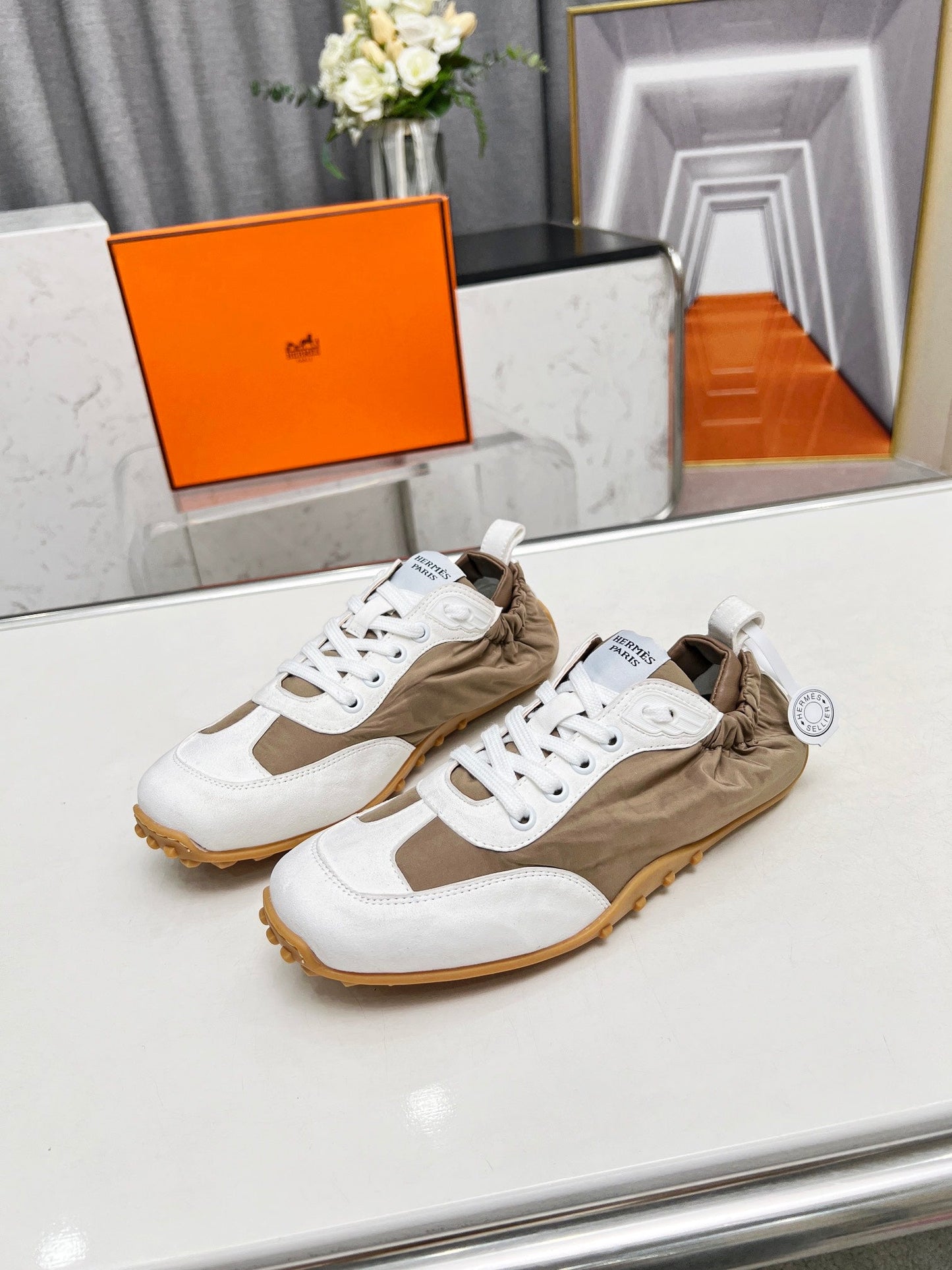 SKATEBOARD SHOES BROWN MIX WHITE SUEDE - 35