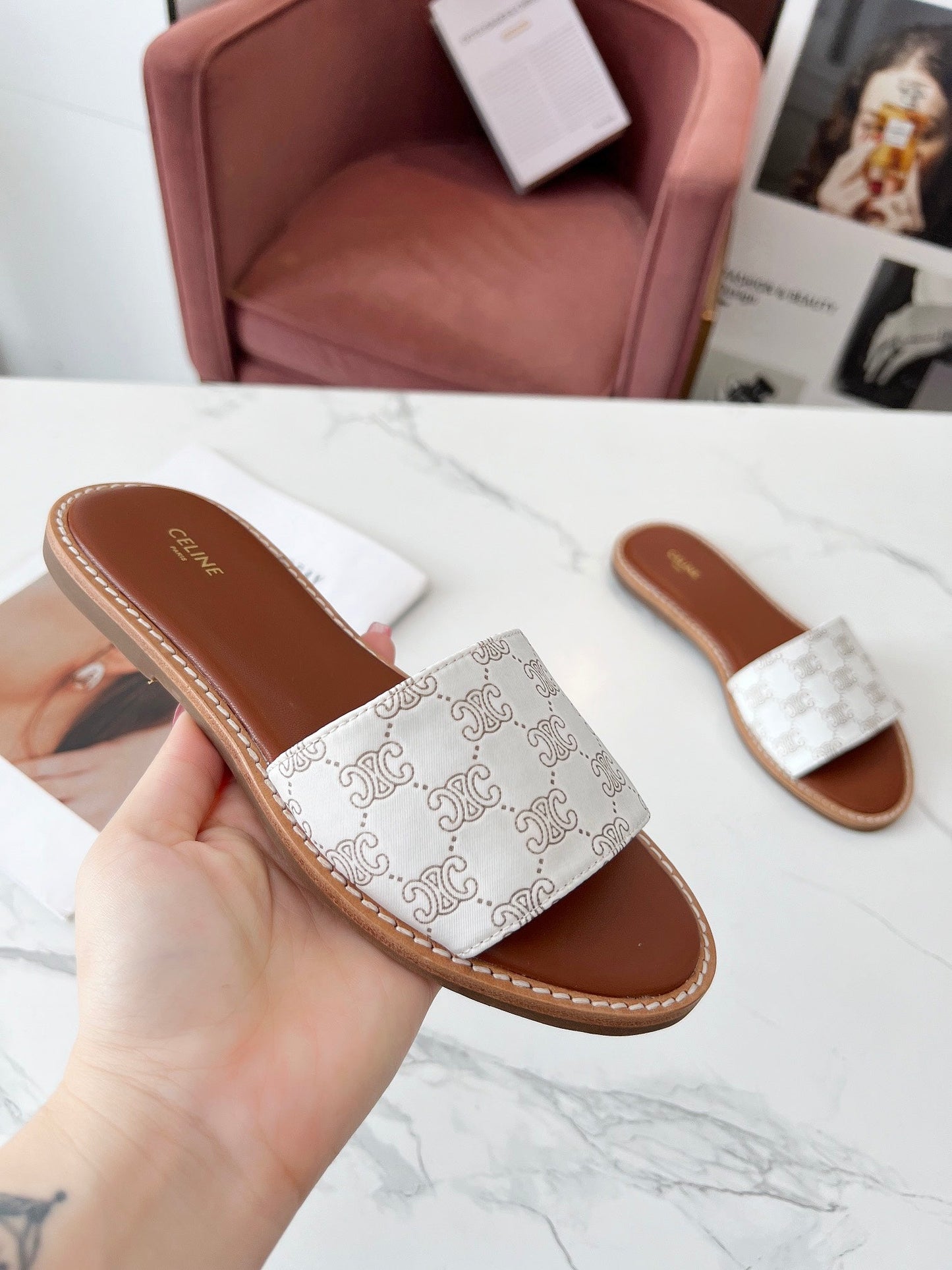 LYMPIA MULE WHITE CANVAS EMBROIDERED LOGO - 35
