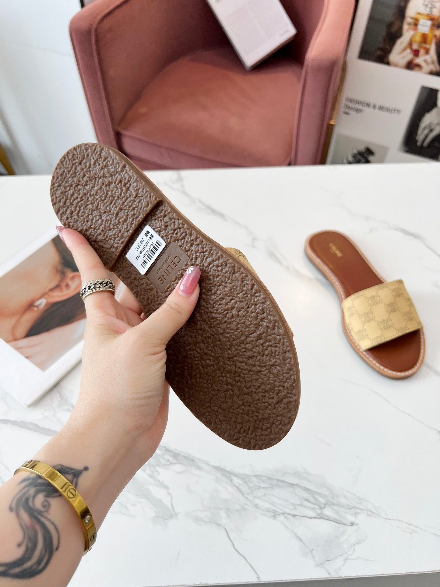 LYMPIA MULE BEIGE CANVAS EMBROIDERED LOGO - 35