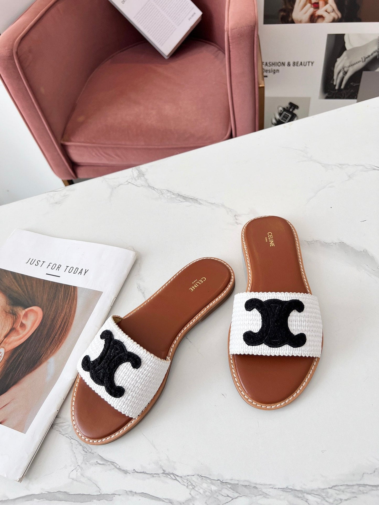 LYMPIA MULE WHITE RAFFIA AND BLACK WOOL LOGO - 35