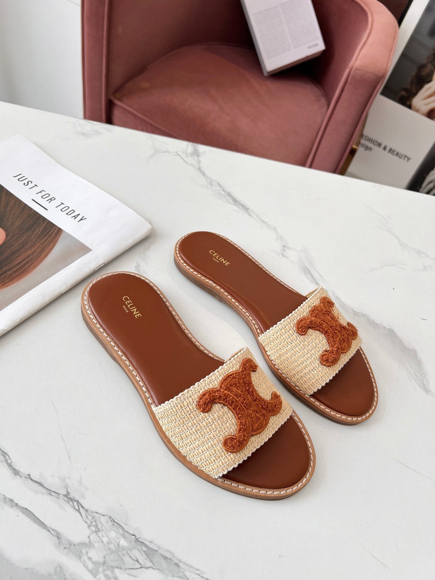 LYMPIA MULE BEIGE RAFFIA AND TAN WOOL - 35