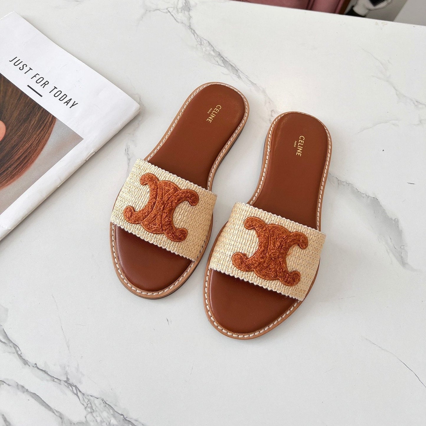 LYMPIA MULE BEIGE RAFFIA AND TAN WOOL - 35