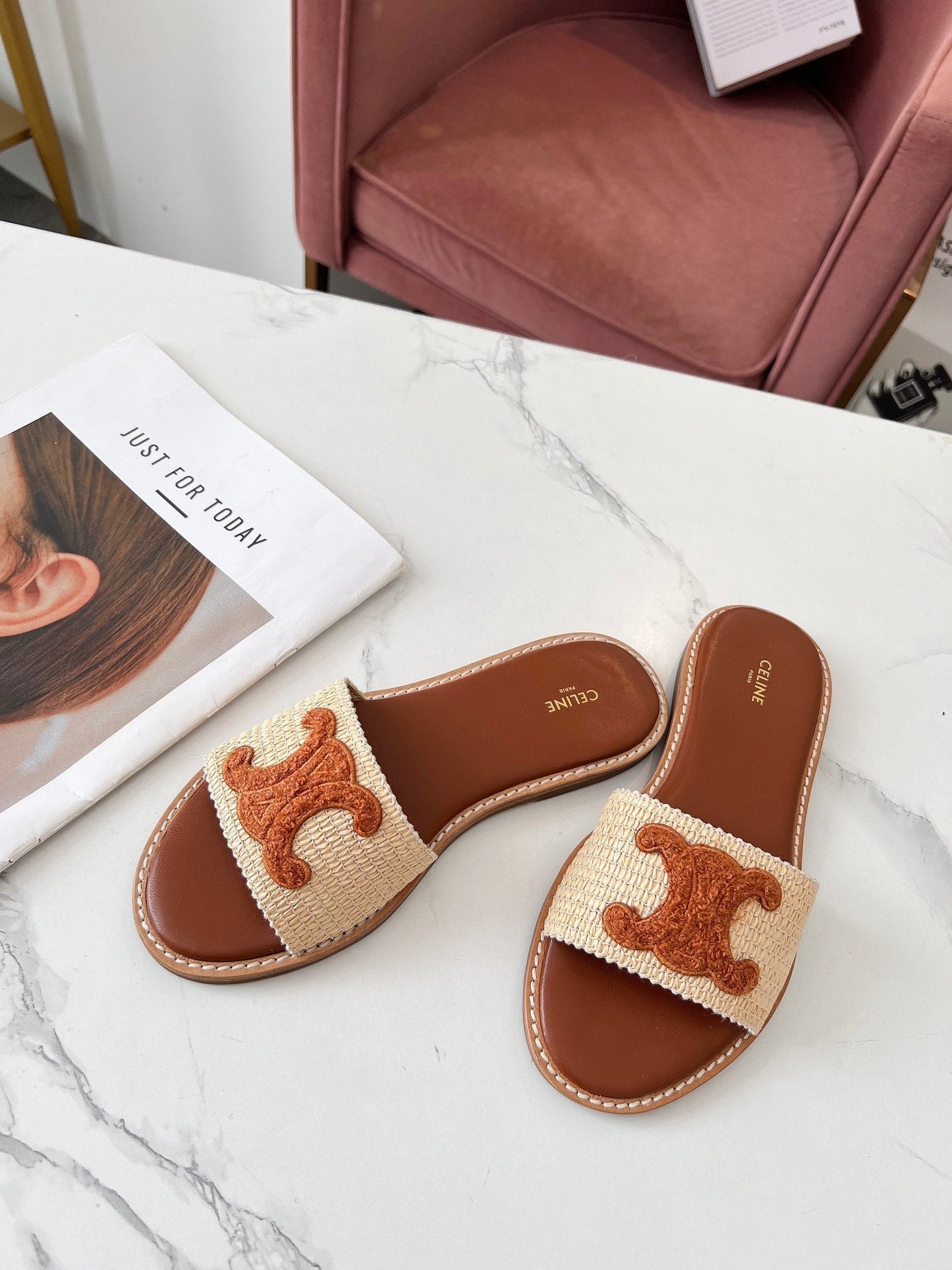 LYMPIA MULE BEIGE RAFFIA AND TAN WOOL - 35