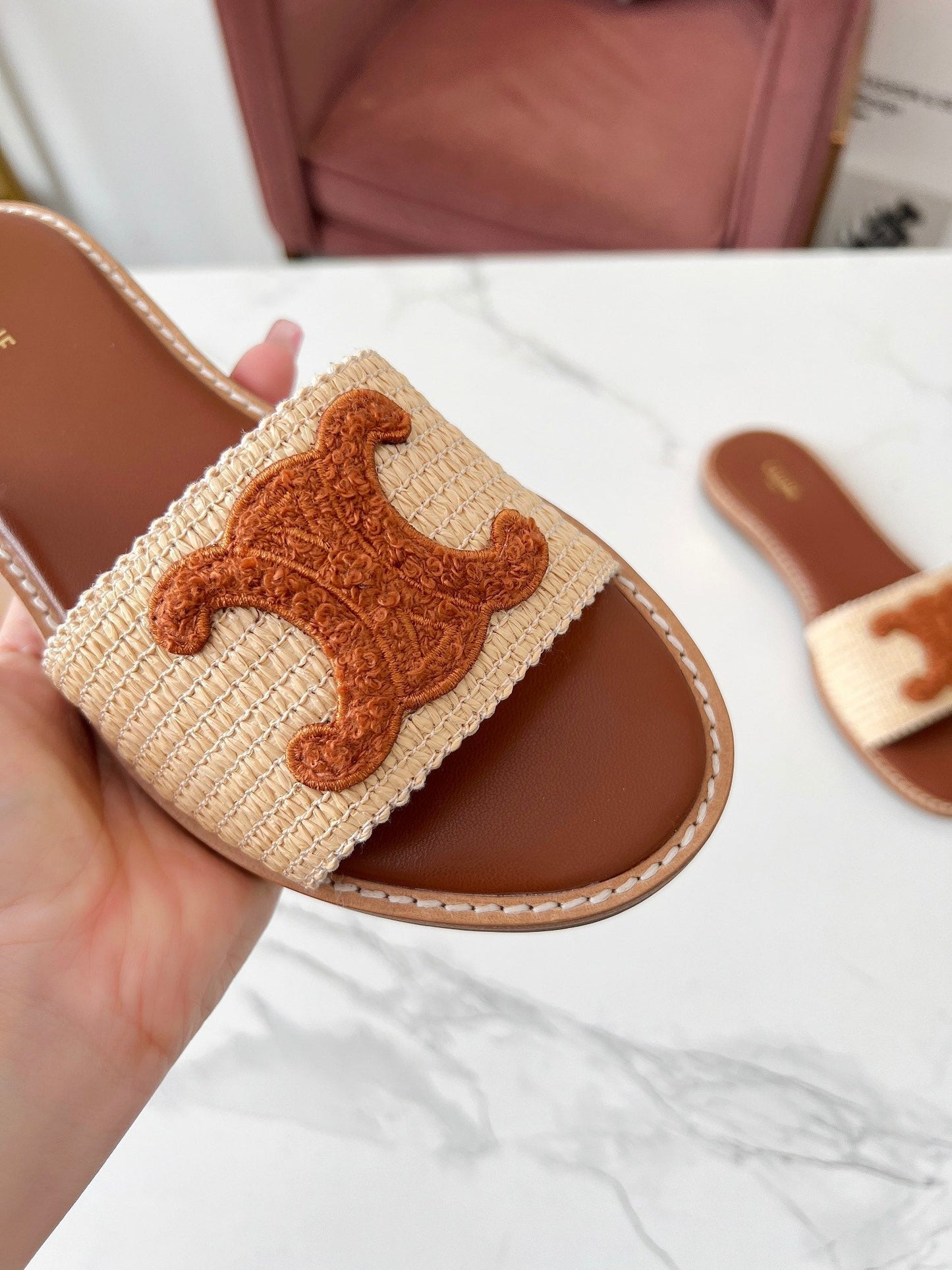 LYMPIA MULE BEIGE RAFFIA AND TAN WOOL - 35