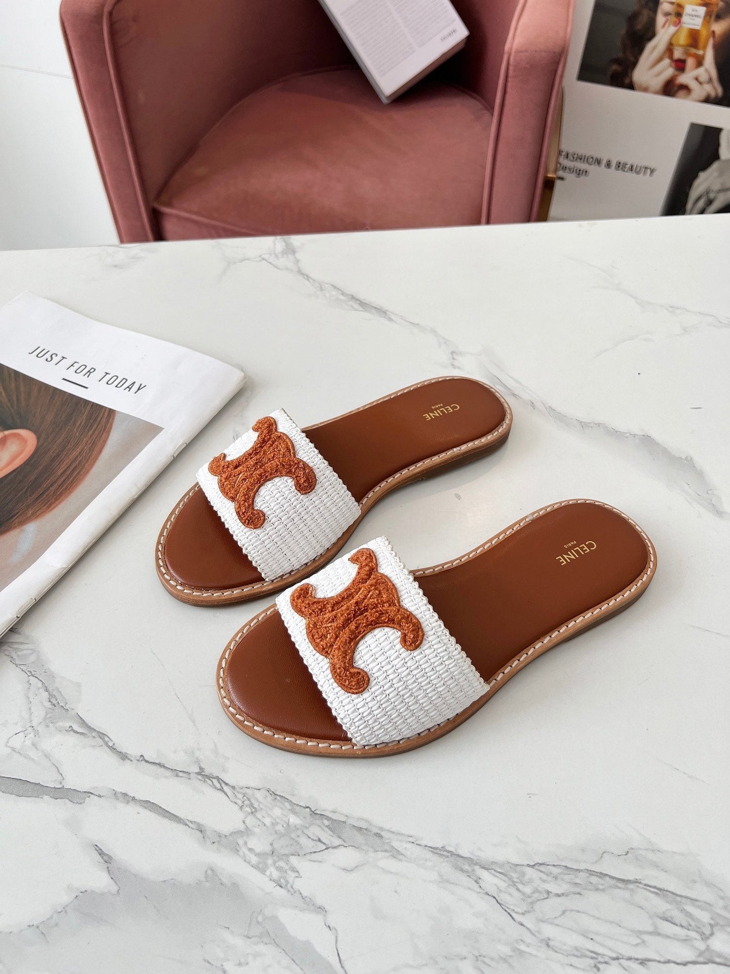 LYMPIA MULE WHITE RAFFIA AND TAN WOOL - 35