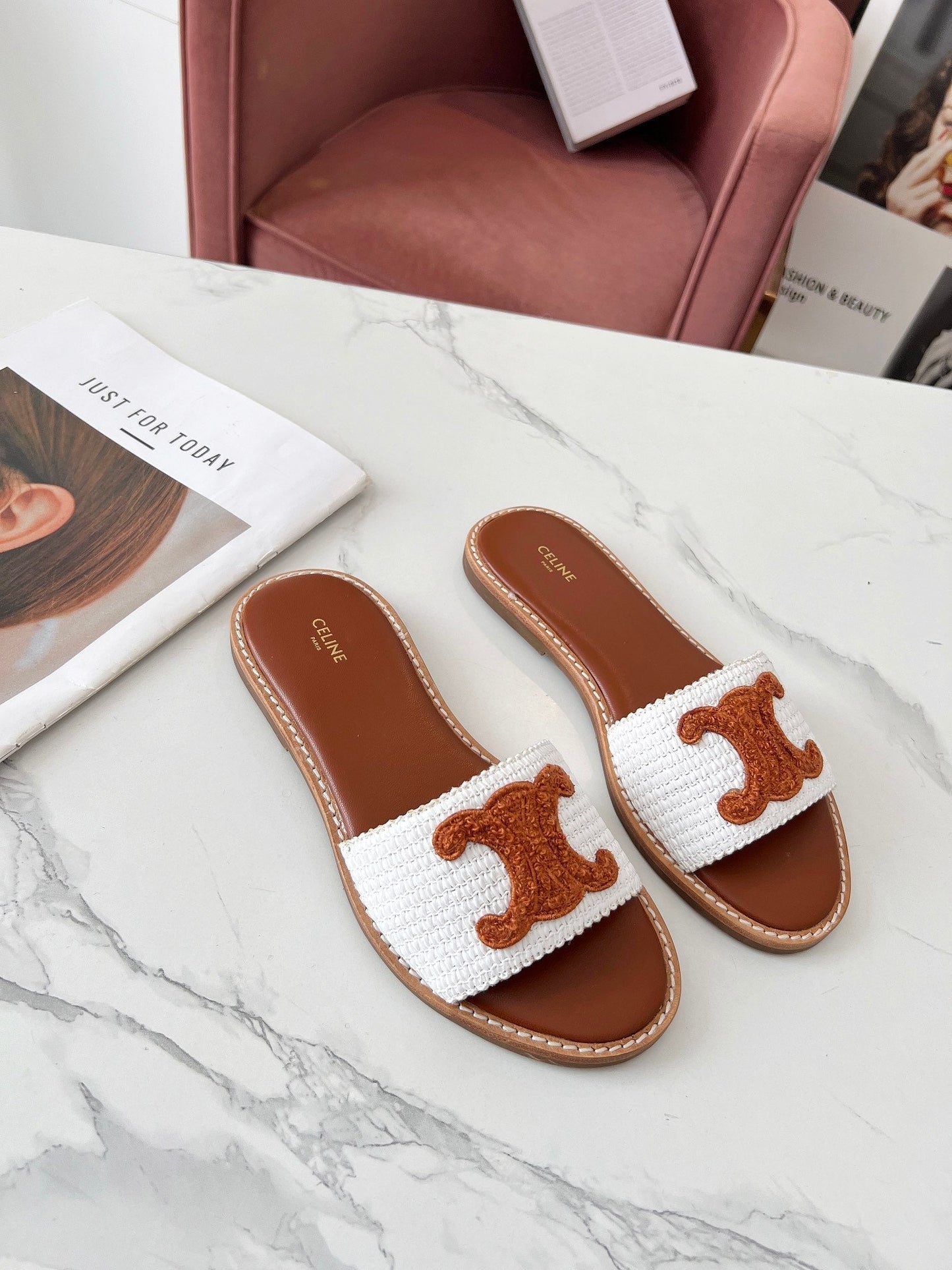 LYMPIA MULE WHITE RAFFIA AND TAN WOOL - 35