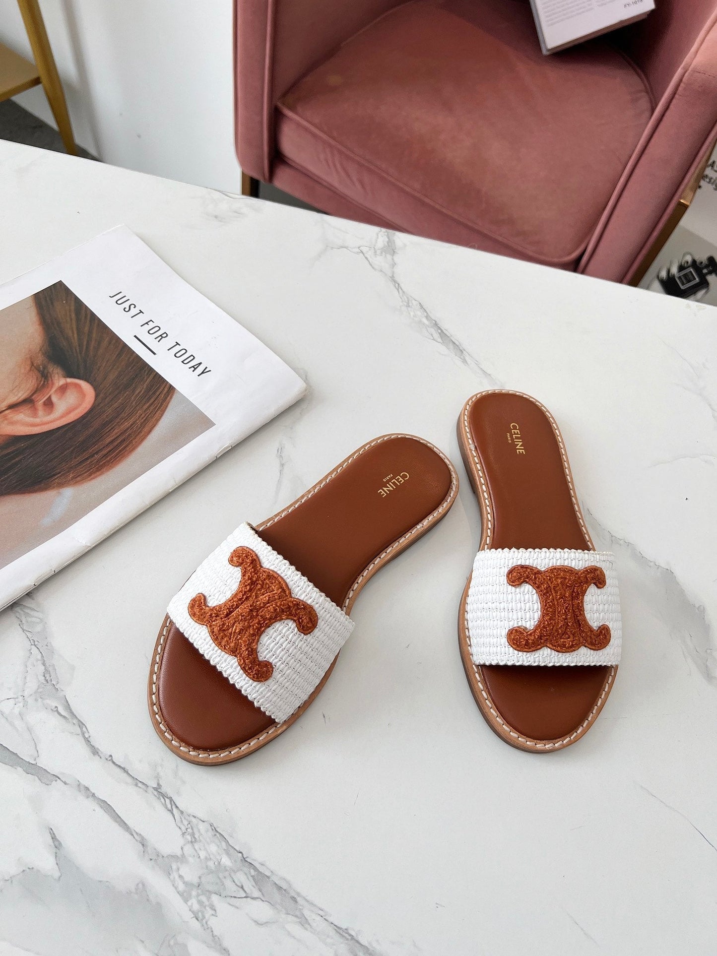 LYMPIA MULE WHITE RAFFIA AND TAN WOOL - 35