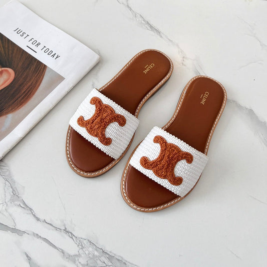 LYMPIA MULE WHITE RAFFIA AND TAN WOOL - 35