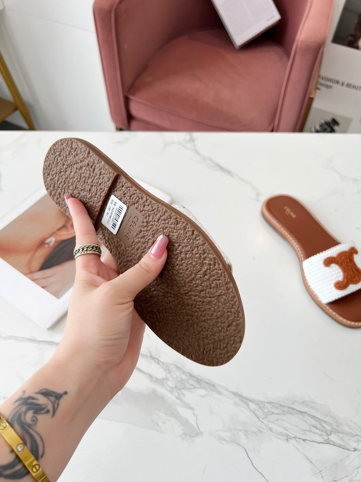 LYMPIA MULE WHITE RAFFIA AND TAN WOOL - 35