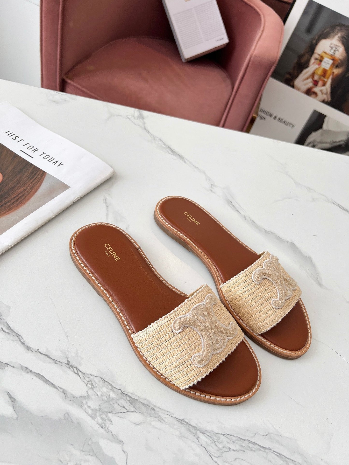 LYMPIA MULE BEIGE RAFFIA AND WOOL - 35
