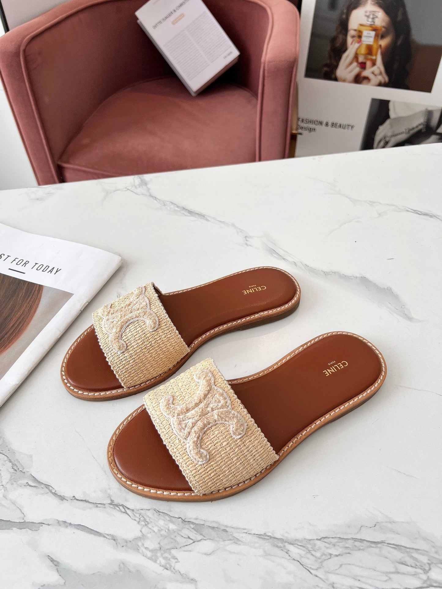 LYMPIA MULE BEIGE RAFFIA AND WOOL - 35