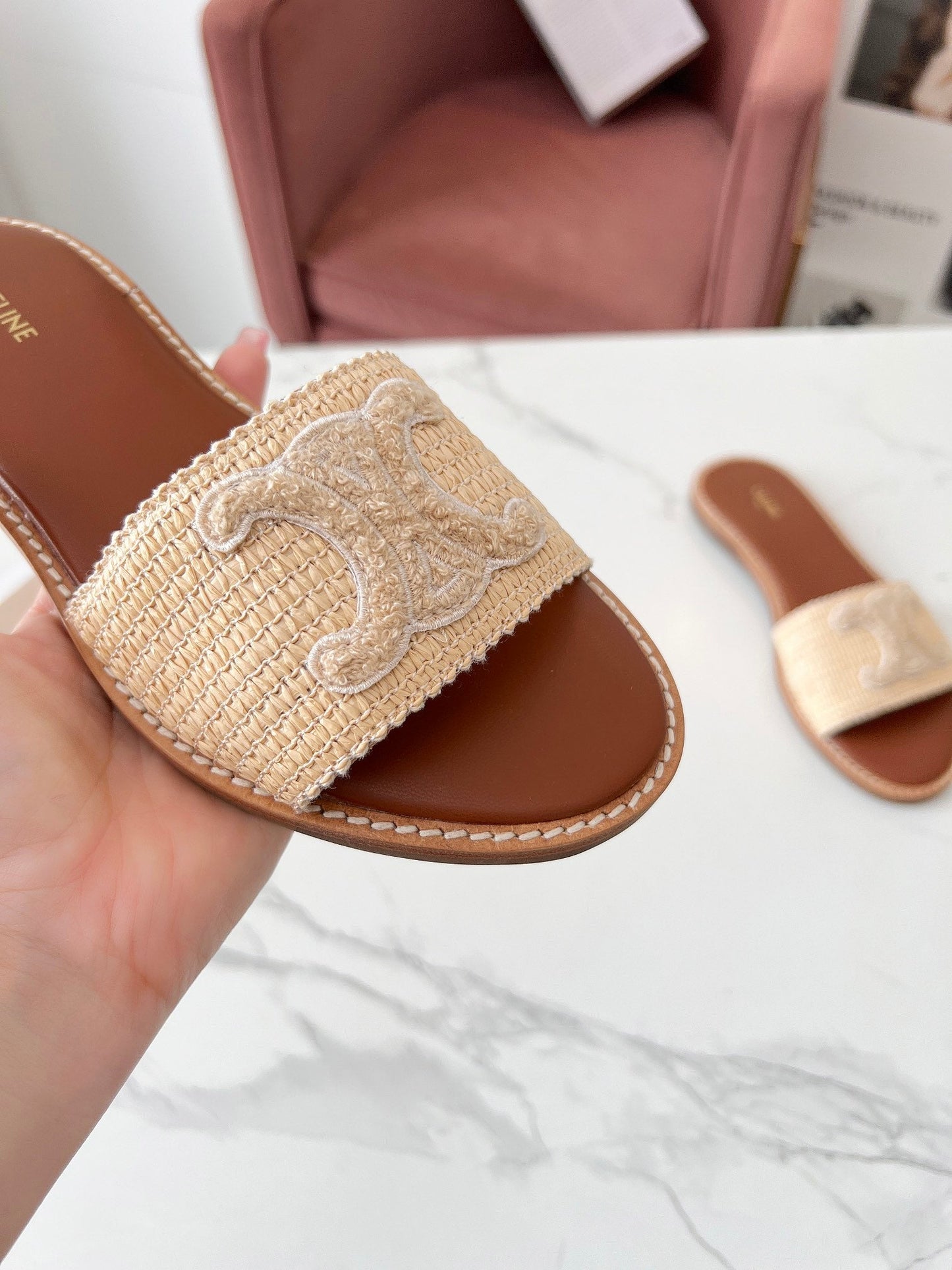 LYMPIA MULE BEIGE RAFFIA AND WOOL - 35