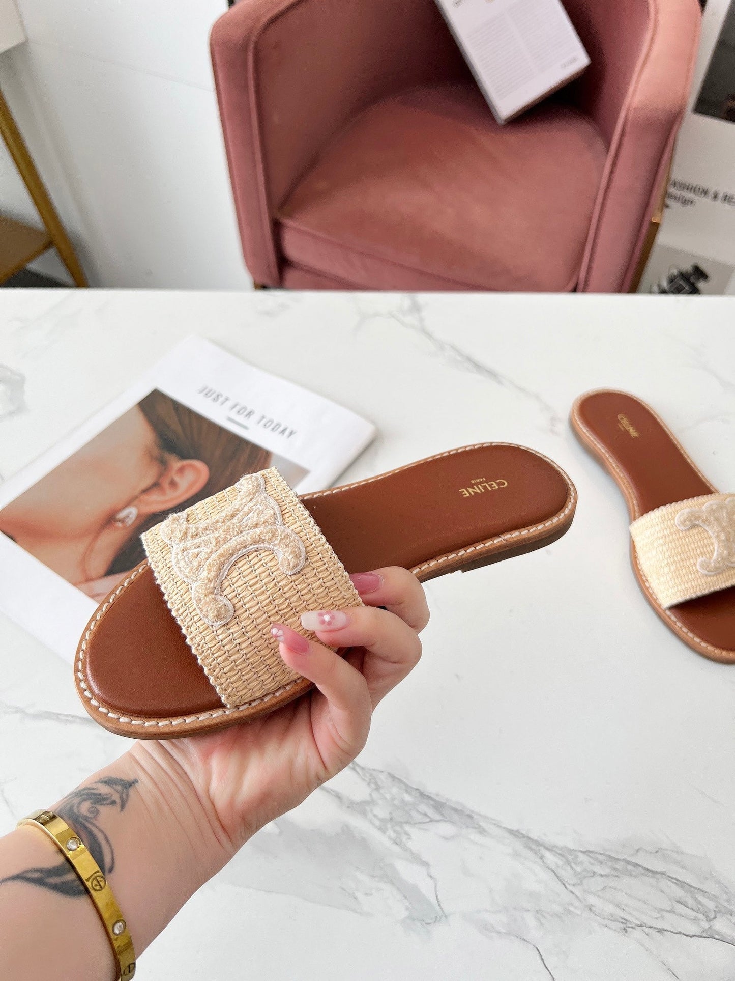 LYMPIA MULE BEIGE RAFFIA AND WOOL - 35