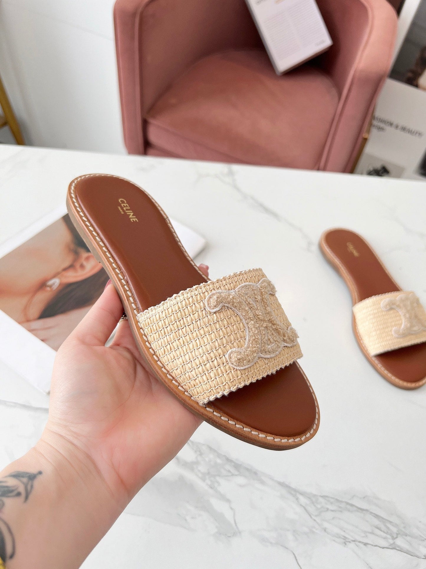 LYMPIA MULE BEIGE RAFFIA AND WOOL - 35