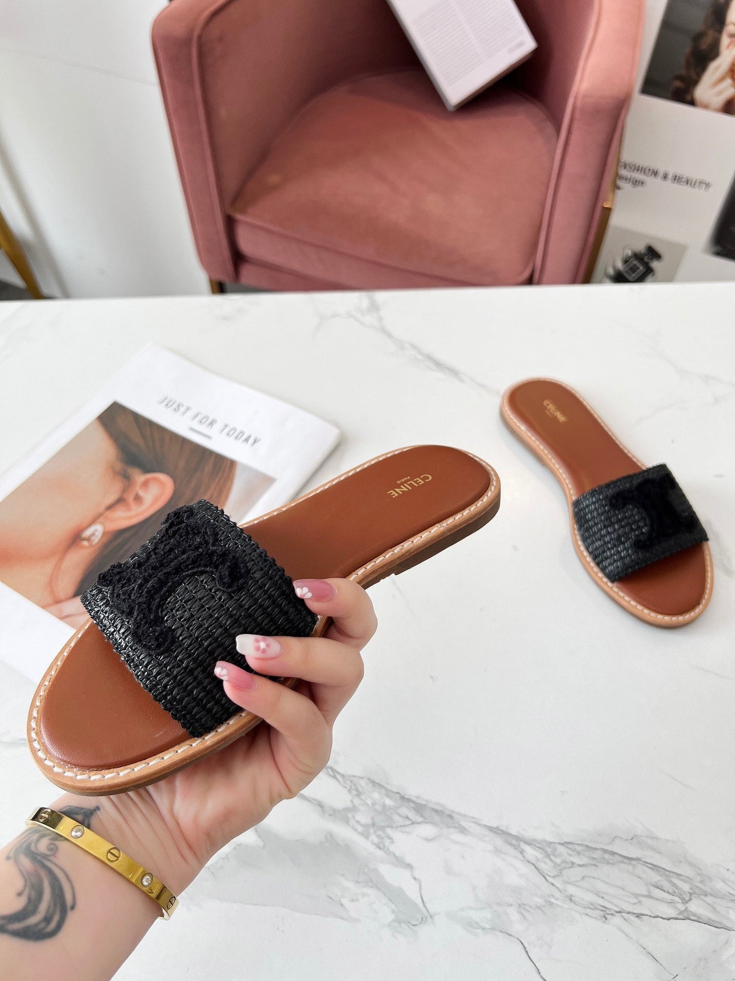 LYMPIA MULE BLACK RAFFIA AND WOOL - 35