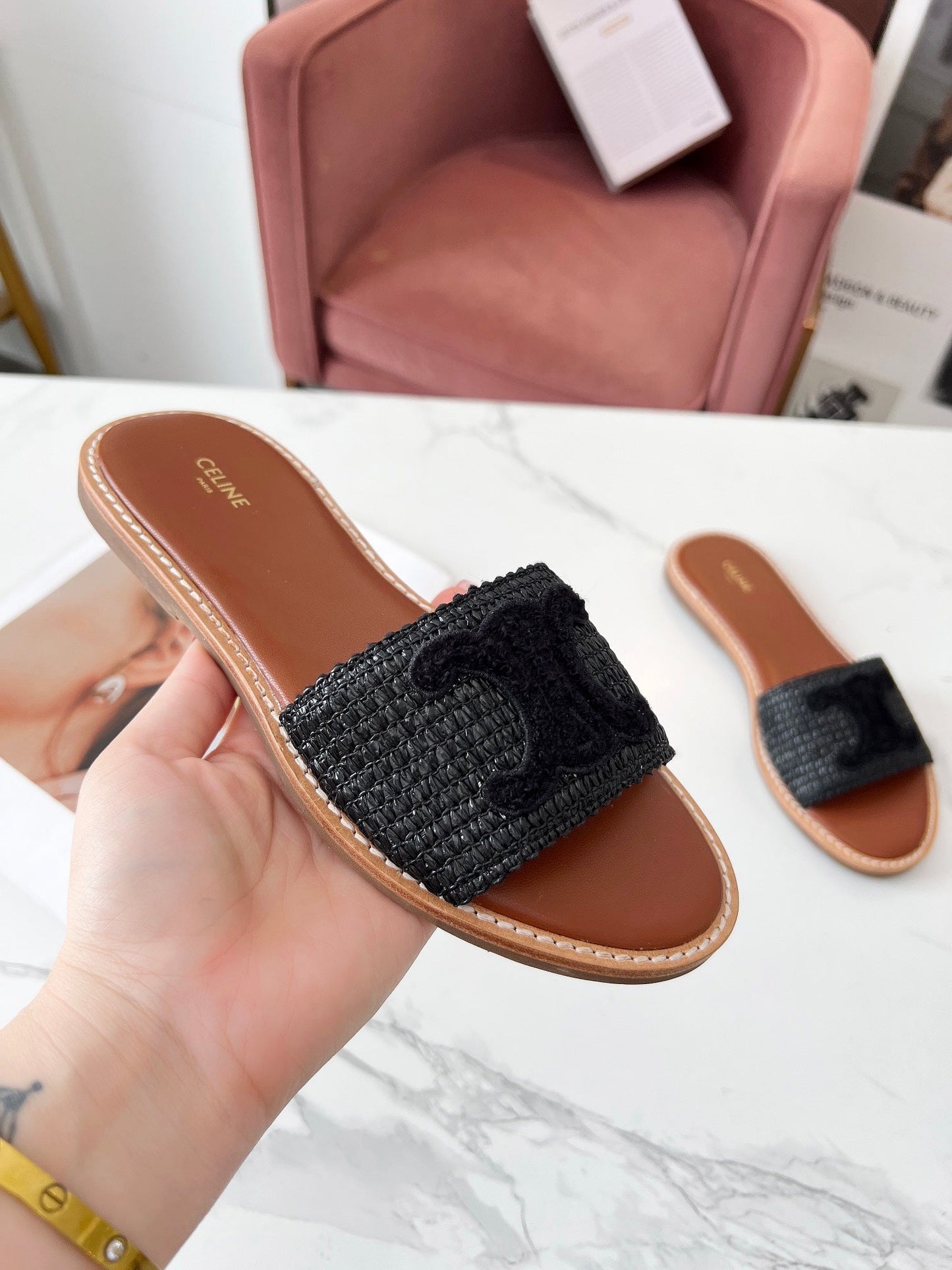 LYMPIA MULE BLACK RAFFIA AND WOOL - 35