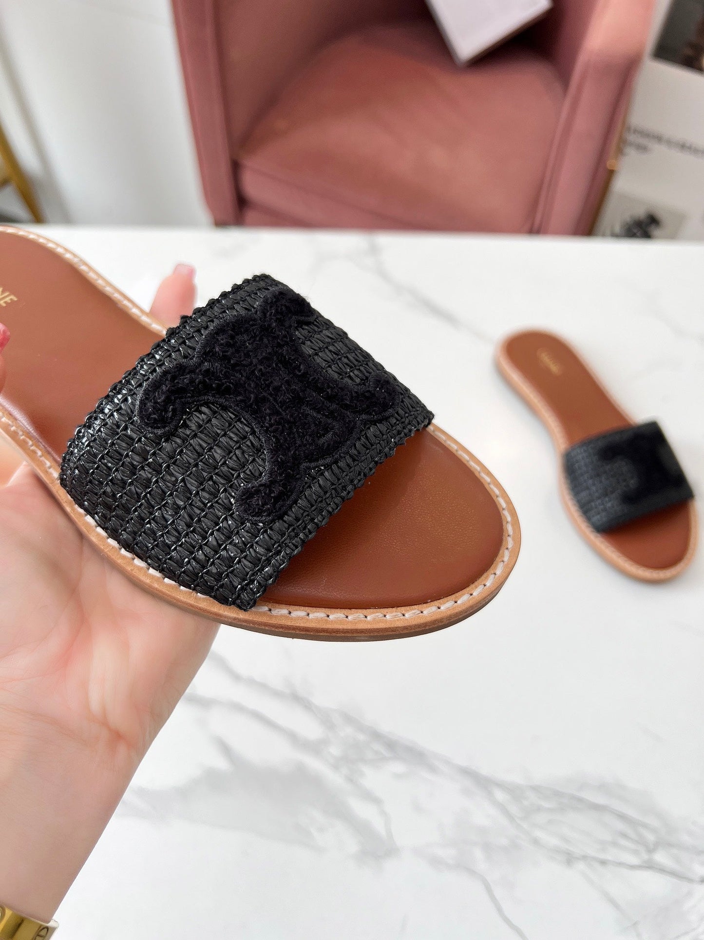 LYMPIA MULE BLACK RAFFIA AND WOOL - 35
