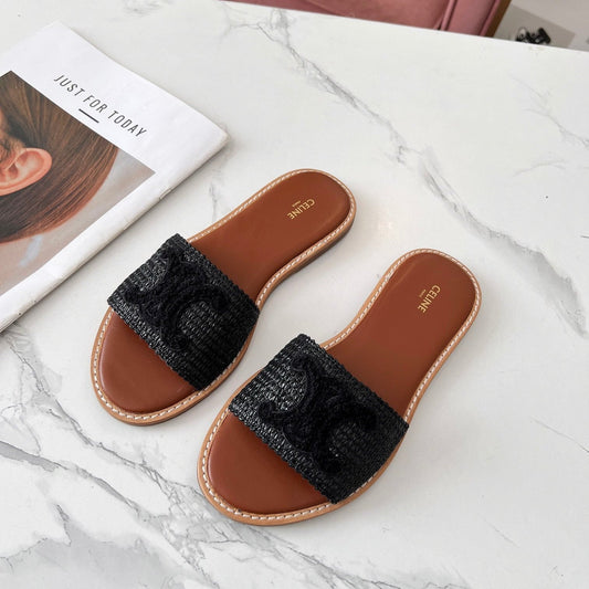 LYMPIA MULE BLACK RAFFIA AND WOOL - 35