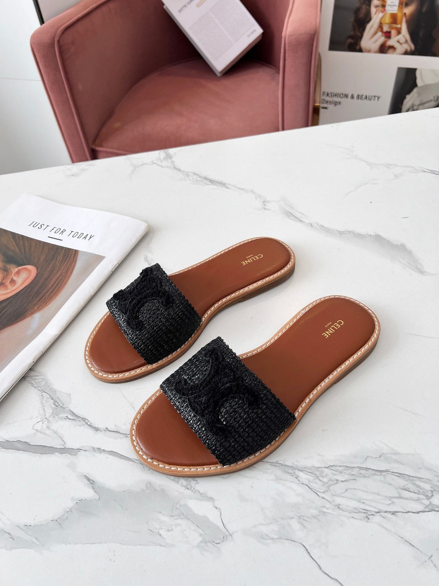 LYMPIA MULE BLACK RAFFIA AND WOOL - 35