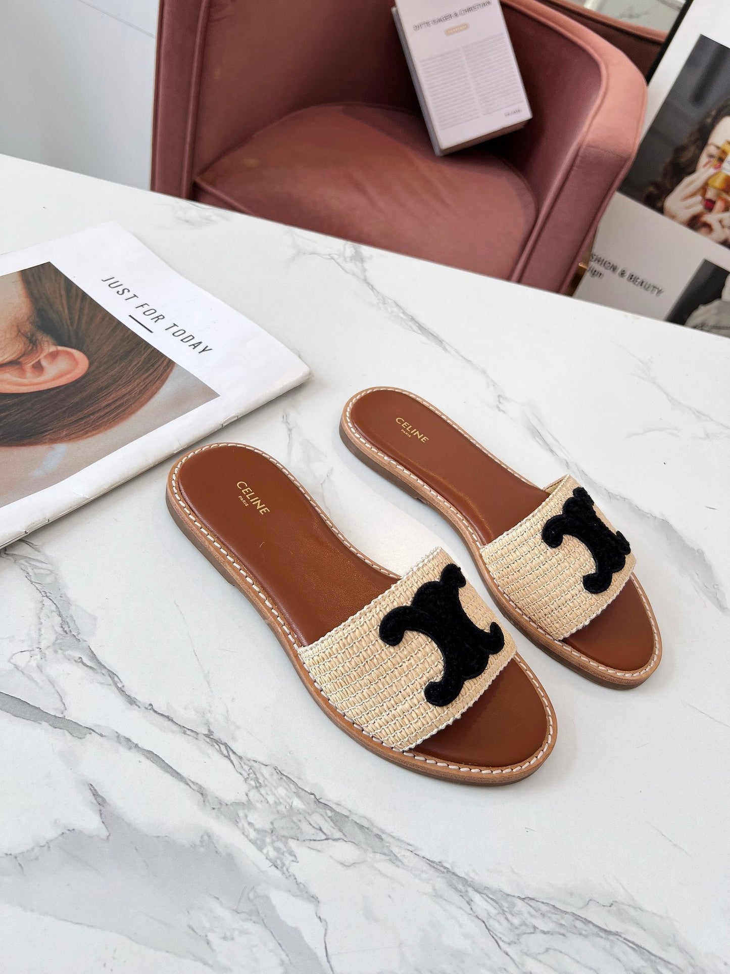 LYMPIA MULE BEIGE RAFFIA BLACK WOOL LOGO - 35