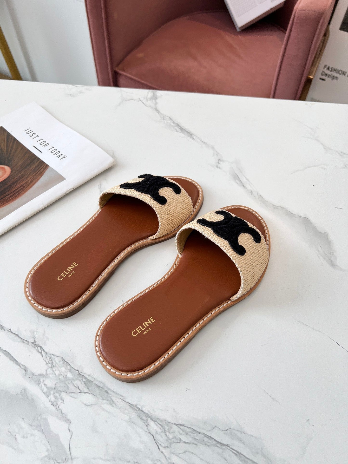 LYMPIA MULE BEIGE RAFFIA BLACK WOOL LOGO - 35